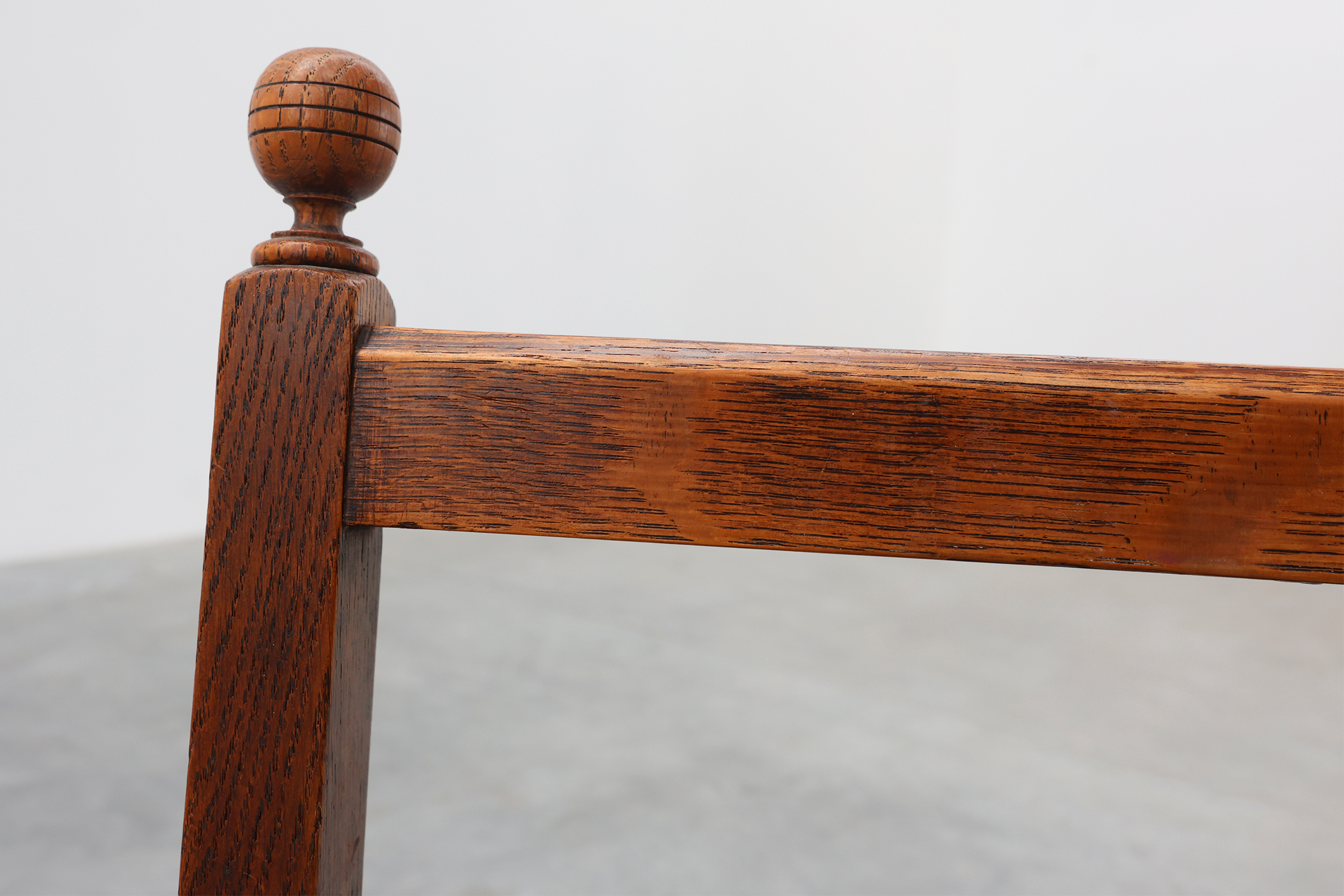 Art Deco oak side chair with carved rosette back and turned front legs, Belgium ca. 1915thumbnail